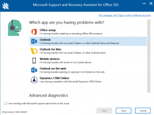 Office 365 - microsoft support and recover assistant tool