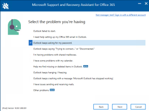 Office 365 - microsoft support and recover assistant tool