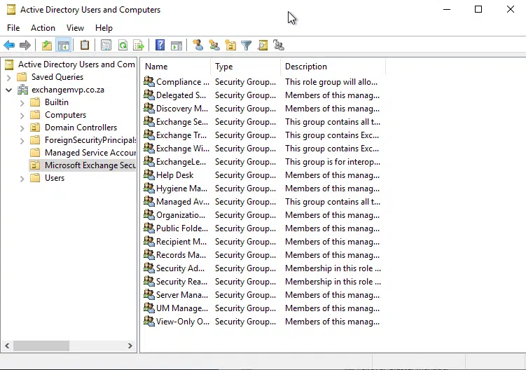 Exchange 2019 - re-create the exchange security groups in ad