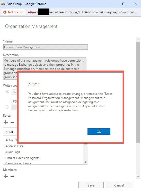 Quickly fix exchange 2019 error when adding the reset-password option in the eac.